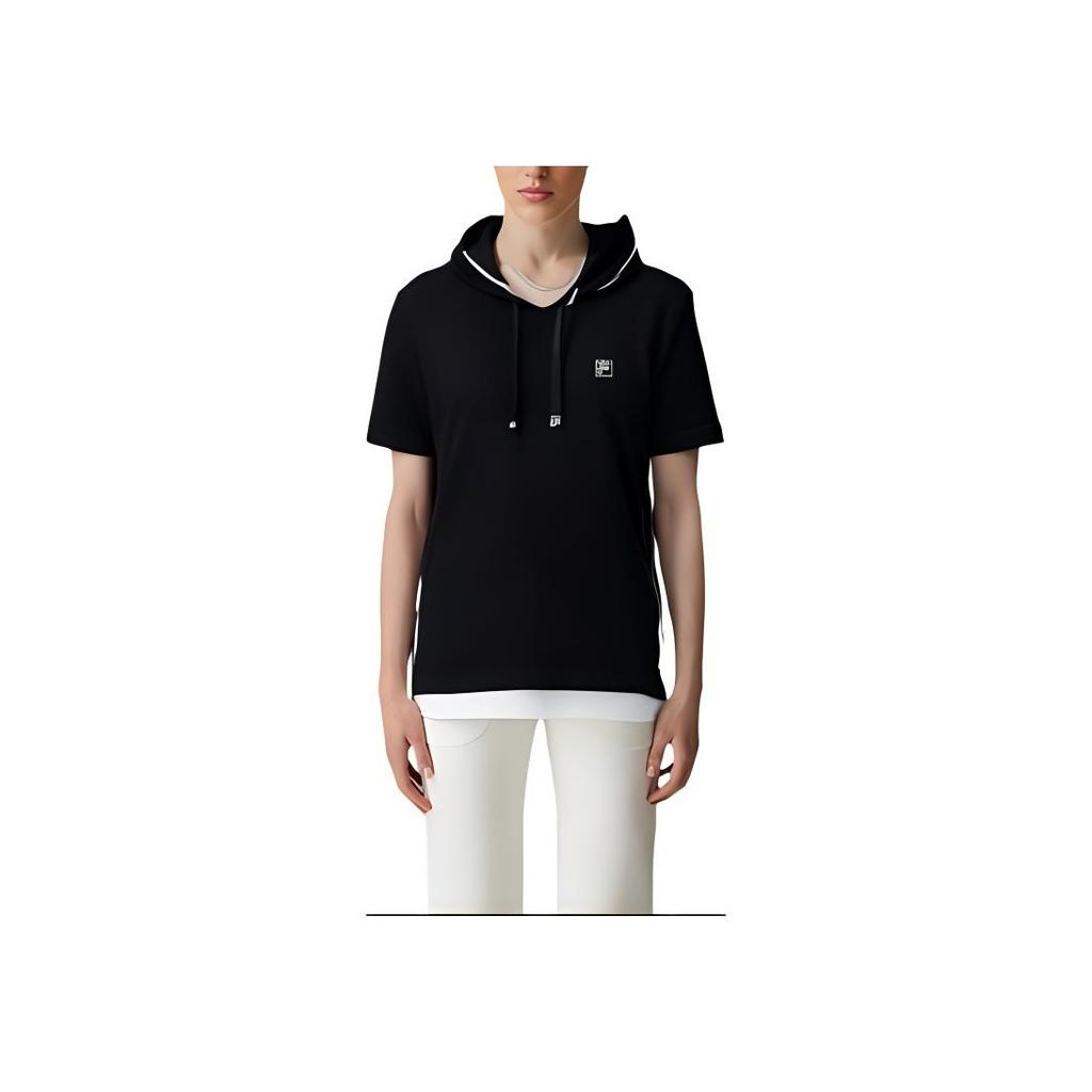 Fila Logo Printed Hooded Short Sleeve Knit Top Women Tops Black F11W337401ABK