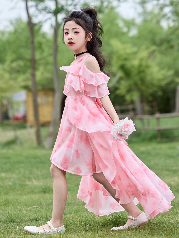 Elegante Vestido de Verano de Gasa Floral para Niñas - Falda Estilo Princesa 2026