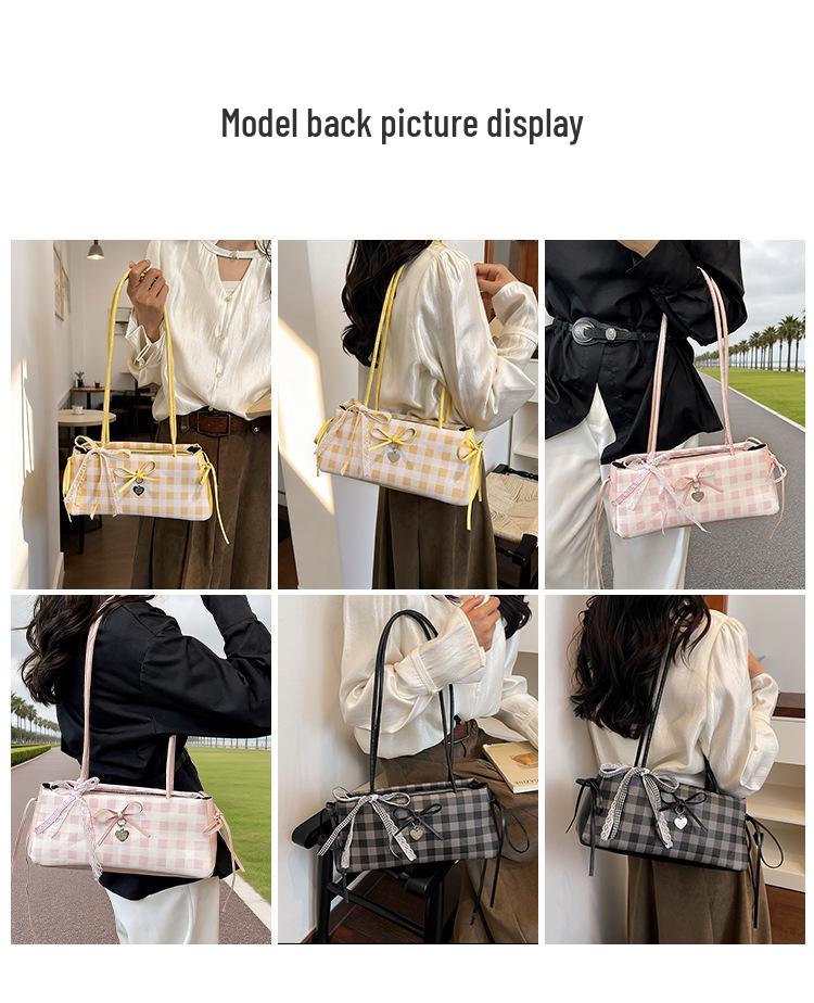 Frische karierte Crossbody-Umhängetasche mit Schleife 2026 - Vielseitig, Modisch, Beliebte kleine Tasche