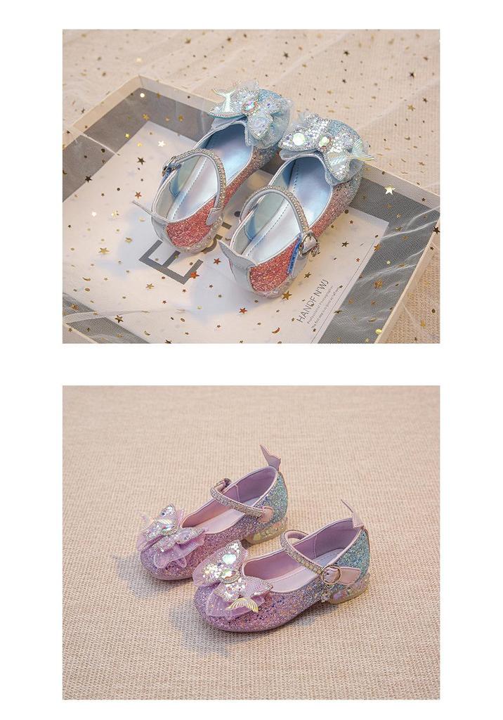 2026 New Spring Little Girls' Crystal Princess Leather High Heels