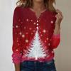 Women's Fashion Casual V-Neck Long Sleeve Decorative Button Christmas Print Top