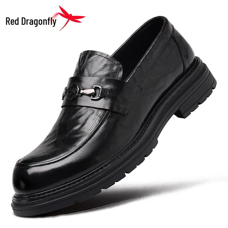 Red Dragonfly Men s Height-Boosting Genuine Leather Loafers - Comfortable Slip-on Casual Driving Shoes 40 чёрный
