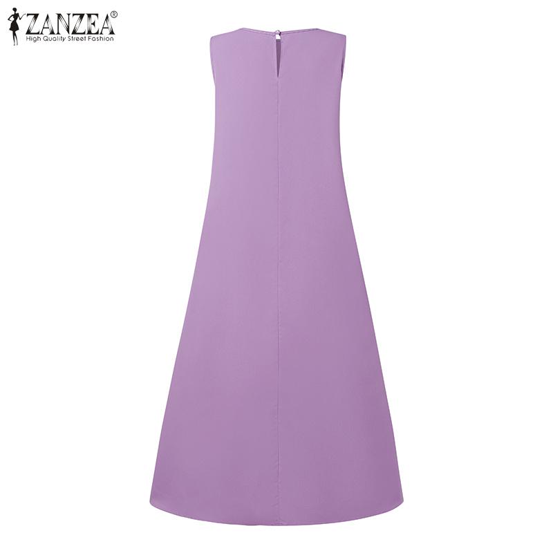 ZANZEA Women Summer Round Neck Casual Sleeveless Long Dress
