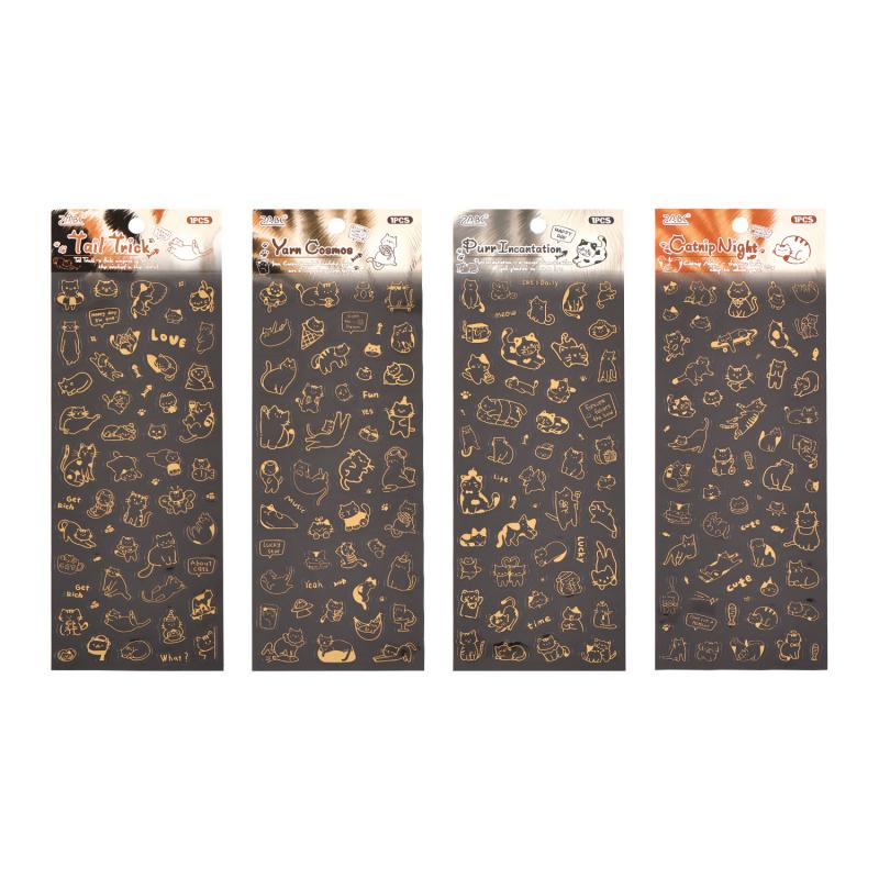 Cute Gold Foil Hand Drawn Black Cat Flat Stickers Kawaii Kitten Decor For Scrapbooking Journal Craft Supplies