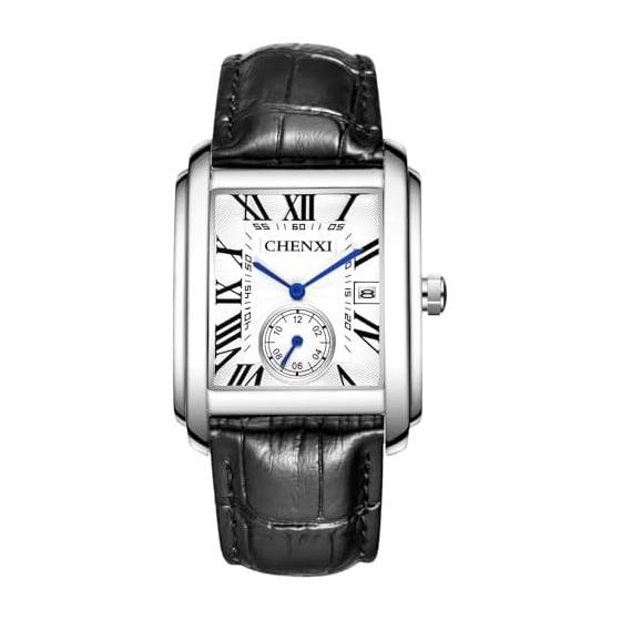Men s Watch Leather Square Dial Waterproof Analog Quartz Large Dial Easy to Read Cool Watch Roman Numerals Men s Leather Strap Adjustable Arm
