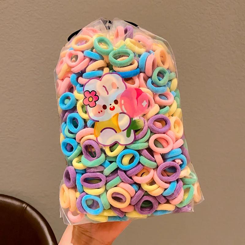 

100/200Pcs Children Cute Candy Cartoon Colors Solid Elastic Hair Bands Girls Lovely Srunchies Rubber Bands Kid Hair Accessories