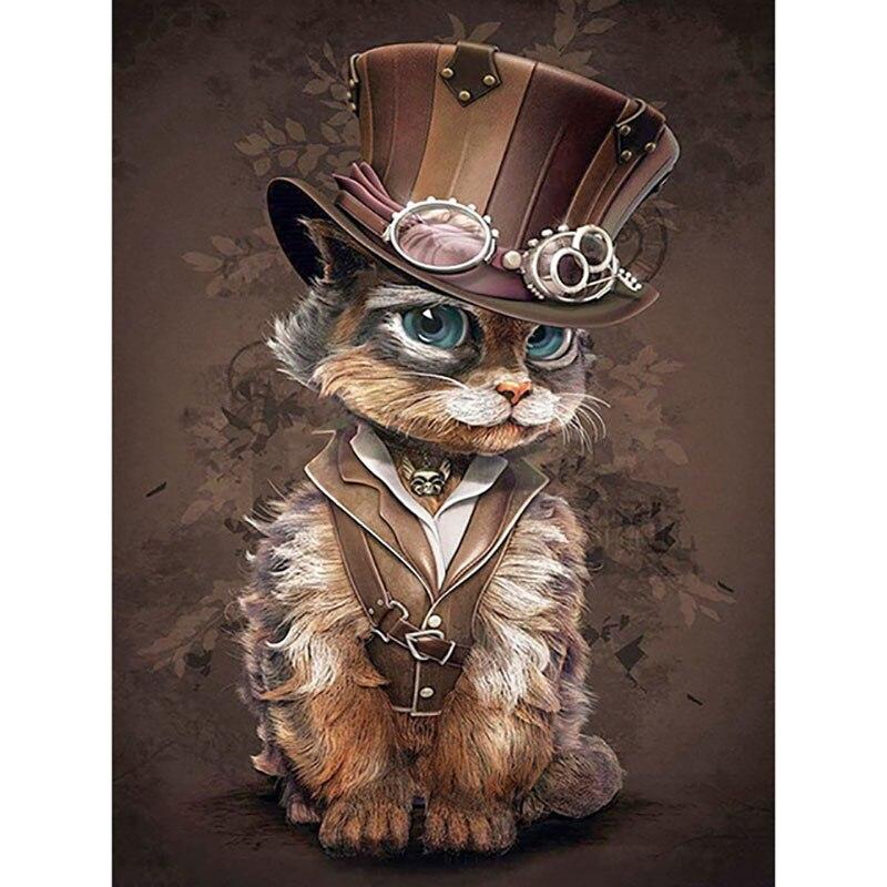 5D DIY Diamond Painting Cat with Tattoos Art Diamond Embroidery Rhinestones Decorations for Home