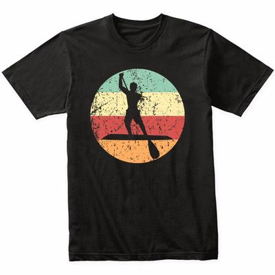 T-shirt Silhouette Paddleboarder Paddleboard Rétro - Couleurs Rétro