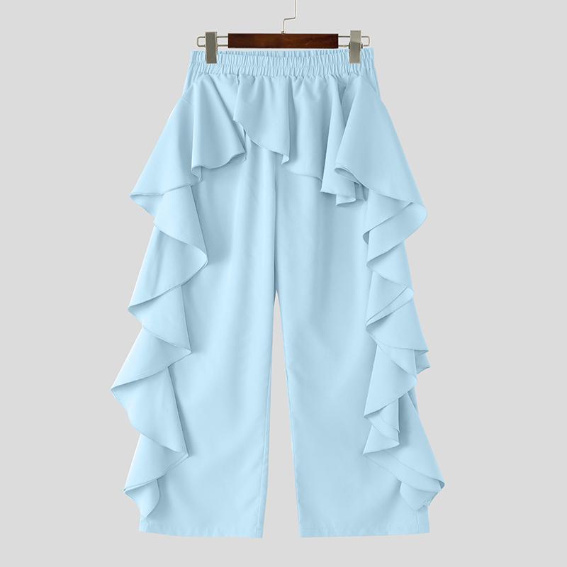 

INCERUN мужские брюки с эластичной талией, однотонные, нерегулярные, длинные брюки с оборками M