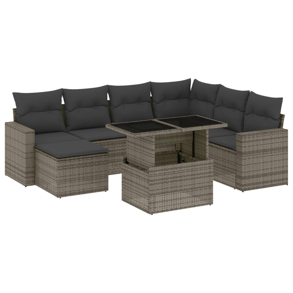 Vidaxl 8-Cz. Set di Mobili da Giardino con Cuscini, Grigio, Polyrattan