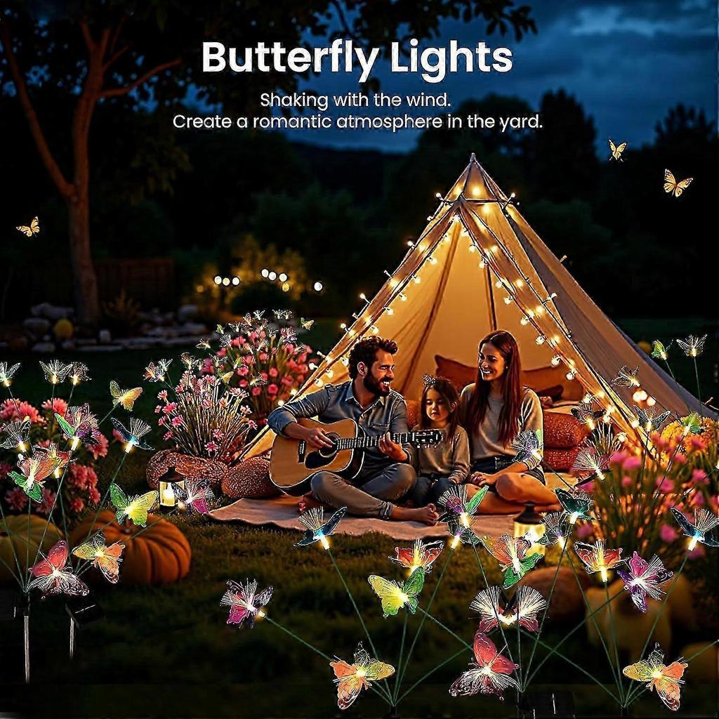2 Pack Solar Lights Outdoor Garden, Colorful Butterfly Solar Swaying Lights, Outdoor Garden Light Waterproof for Pathway, Yard, Patio Decoration