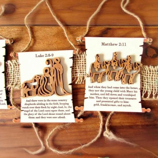 Nativity Advent Scroll Ornament Wooden Laser-Cut Hanging Decor with 24-Day Bible Verses Religious Christmas Countdown Calendar