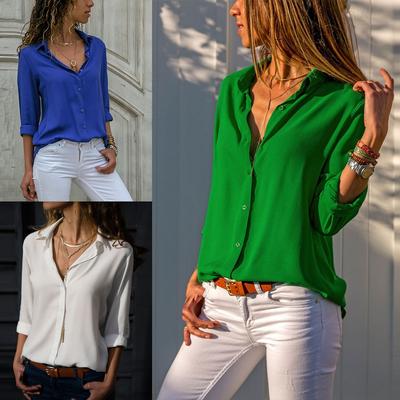Camicia da Donna Manica Lunga Chiffon OL Casual Top Larghi Blusa