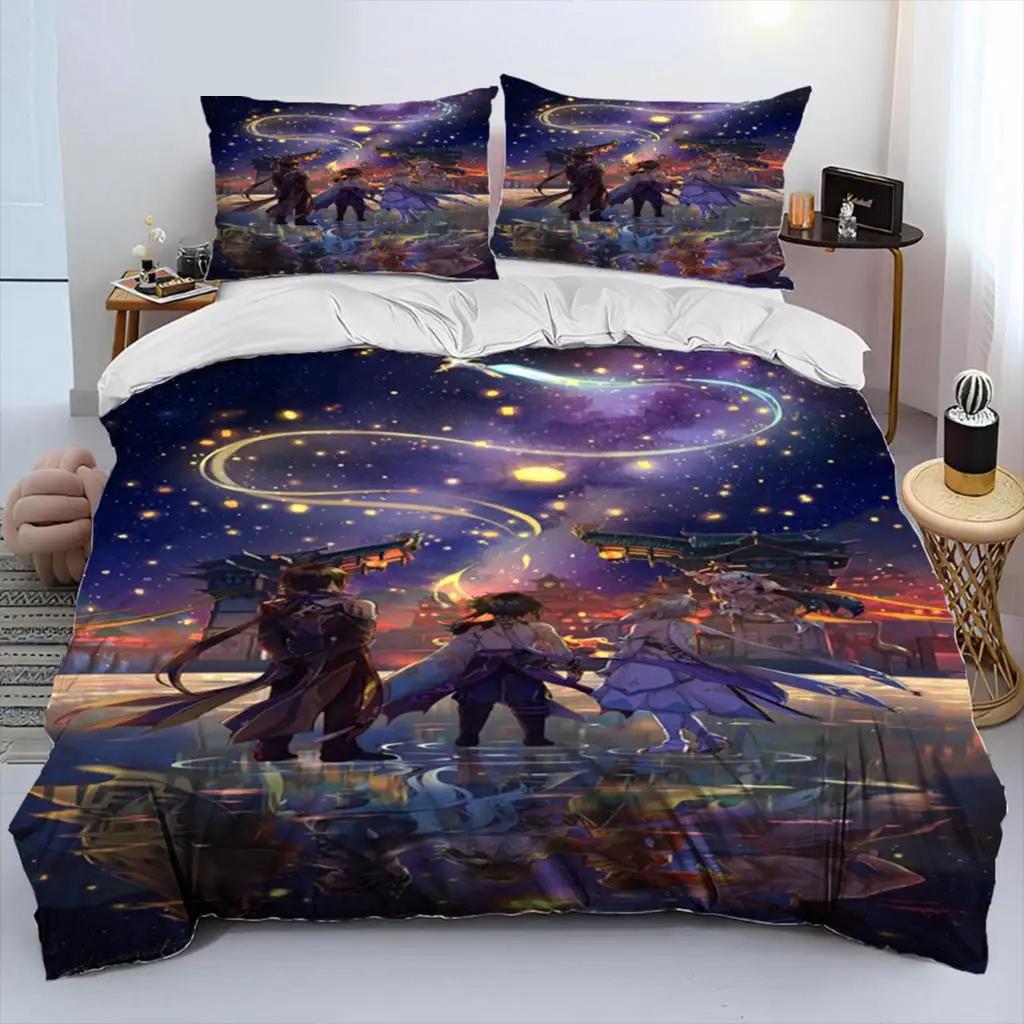 Anime Genshin Impact Game Bedding Set Boys Girls Twin Queen Size Duvet Cover Pillowcase Bed Kids Adult Home Textileextile