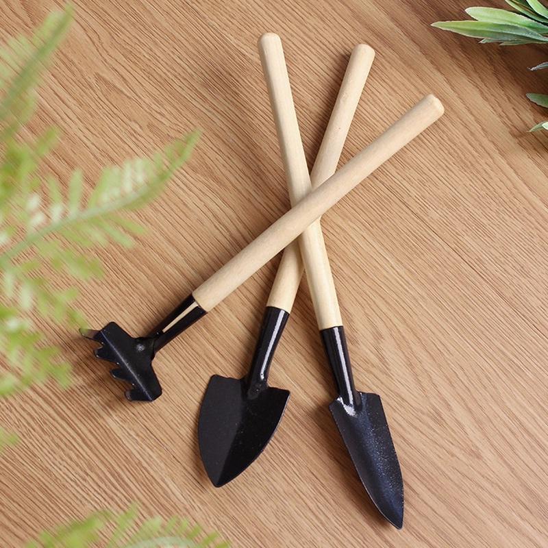 Garden Potted Plant Hand Tool Kits Plant Gardening Shovel Spade Rake Trowel Wood Handle Metal Head