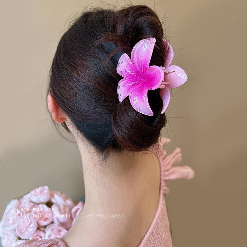 Colorful Pink Frangipani Flower Hair Clip for Bangs