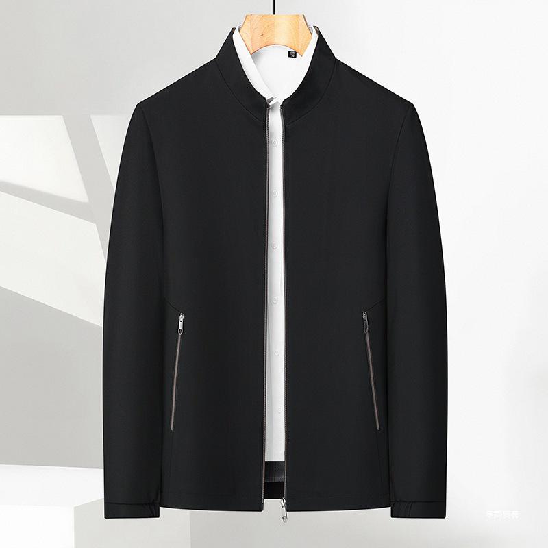 Men's Stand Collar Solid Color Casual Business Jacket for Mid-Aged & Young Adults