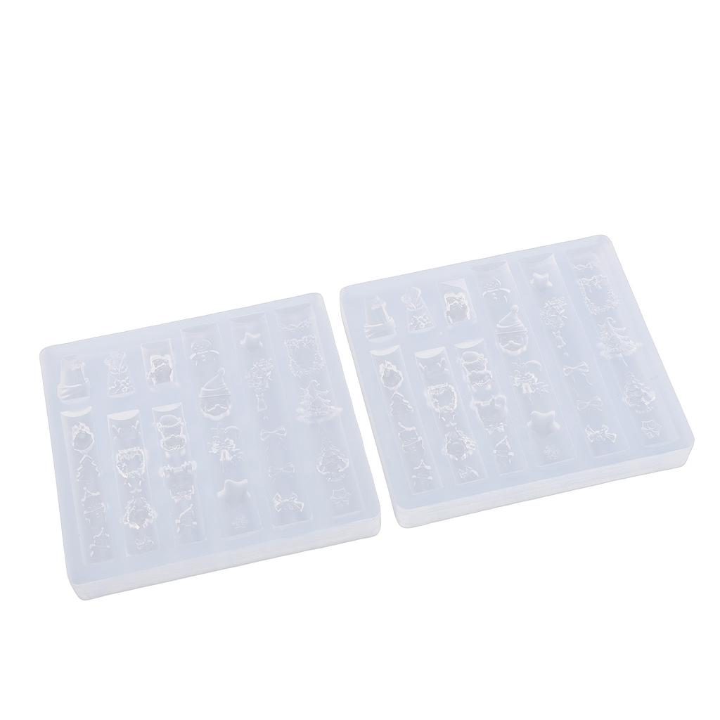 2 Pcs Xmas 3D Nail Mold Reusable Cute Silicone Nail Mold Xmas Tree Snowflake Carving Template