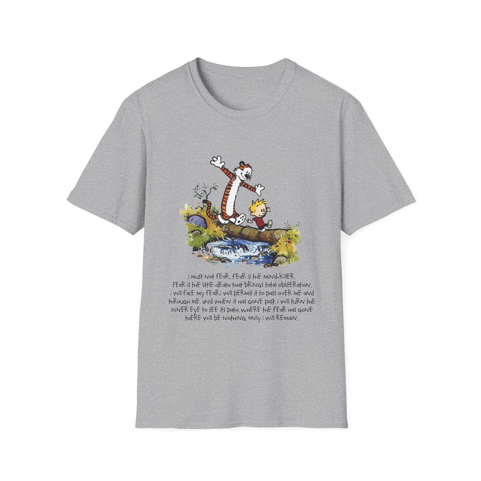 Calvin and Hobbes Litany Against Fear Unisex T-Shirt, Tee, Shirt, Graphic Tee, Book Lover Gift M
