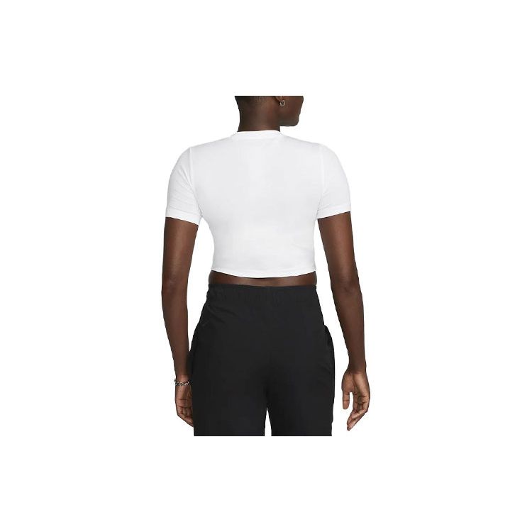 Nike Sportswear Essential Logo Embroidered Slim Fit Short Sleeve T-Shirt Women Tops White FB2873-100