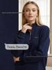 Silver Fox Artistic Dark Blue Half-Zip Hoodie for Women - Thickened Lapel, Autumn/Winter Style.