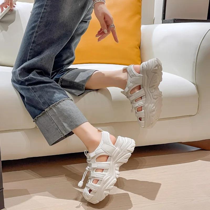Fashion Sports Sandals 2024 Summer New FashionThick-soled Increase Outside To Wear Leisure Small Fragrant Wind Beach Sandals Daddy Shoes