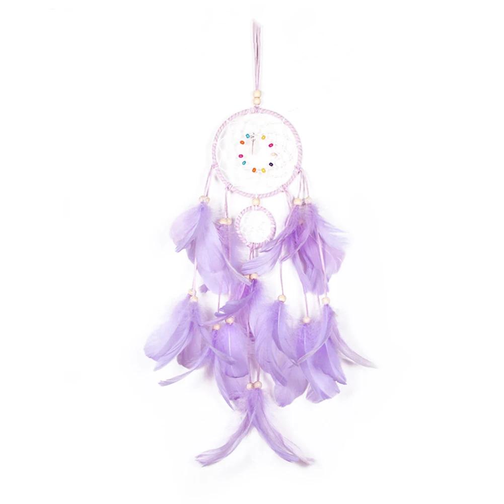 Romantic Heart Shaped Dream Catcher Double Ring Purple Feather Dream Catcher Wall Hanging Home Car Decor Craft Christmas Gift