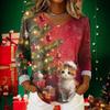 Women's Christmas Print Casual V-Neck Long Sleeve Top