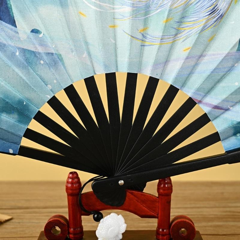 Chinese Double Sided Painting Folding Fan Vintage Handhelds Fan with Tassels Plastic Foldable Hand Fan for Parties
