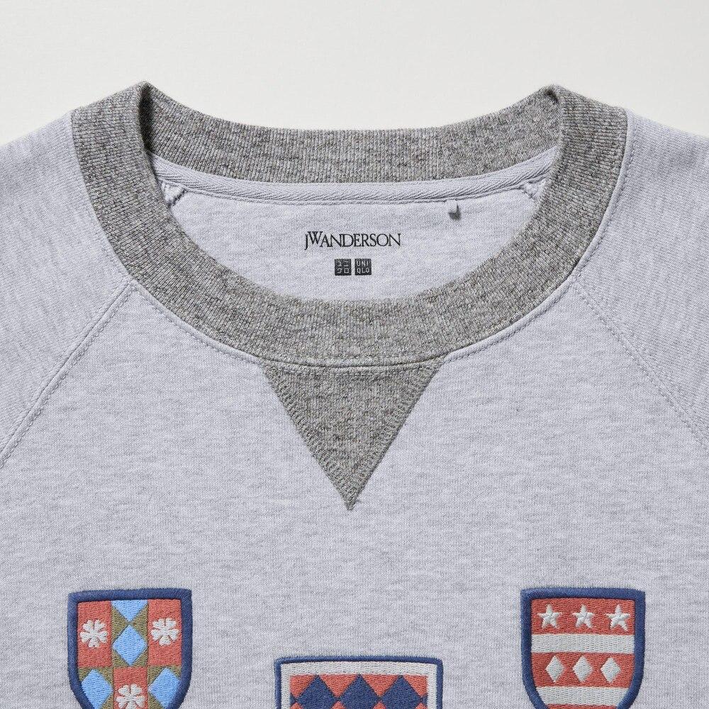 Uniqlo Jw Anderson Collaboration Fw23 Round Neck Drop Shoulder Long Sleeve Pullover Sweatshirt Men sweatshirt Gray 462934-03