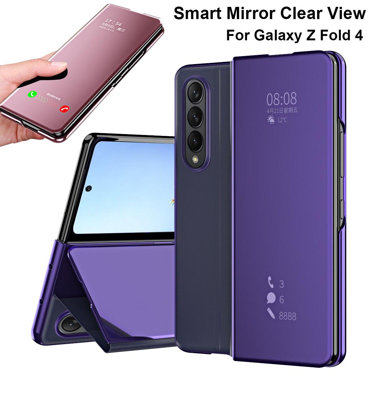 

Смарт-раскладной чехол для Galaxy Z Fold 4 5G для Samsung Galaxy Z Fold 3 2, чехол для телефона с зеркальным покрытием, прозрачный чехол-подставка из искусственной кожи