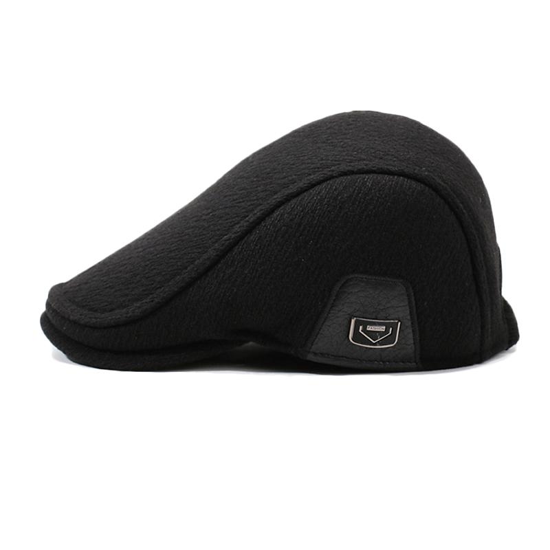 Men's Winter Middle-Aged and Elderly Warm Cotton Hat Outdoor Cold-Proof Thick Ear Protecting Cap Forward Beret