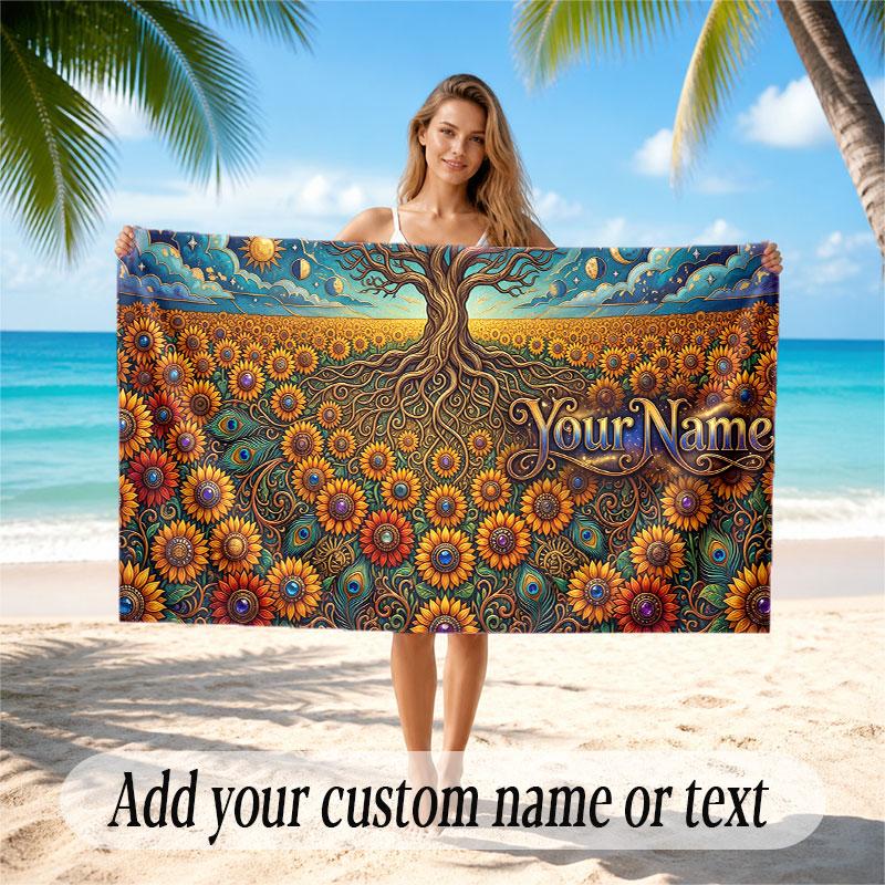 Floral Garden Theme Soft Beach Towel Personalized Custom Name Text Towel Portable for Beach Pool Travel