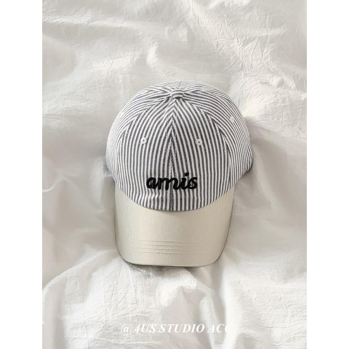 

Korean Style Fresh Striped Letter Embroidered Baseball Cap Women In All Four Seasons Versatile Deep Top Head Circumference Duckbill M（56-60cm） серый