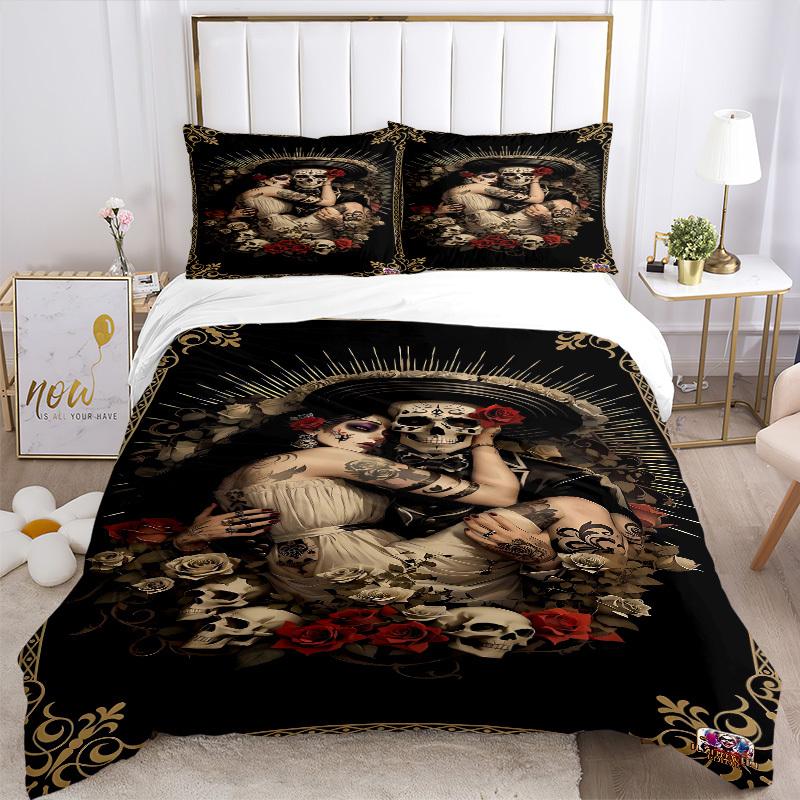 3pcs Sugar Skull Duvet Cover Set, 1 Duvet Cover + 2 Pillowcases (No Insert), High-Definition Print, Home & Dorm yy251123039