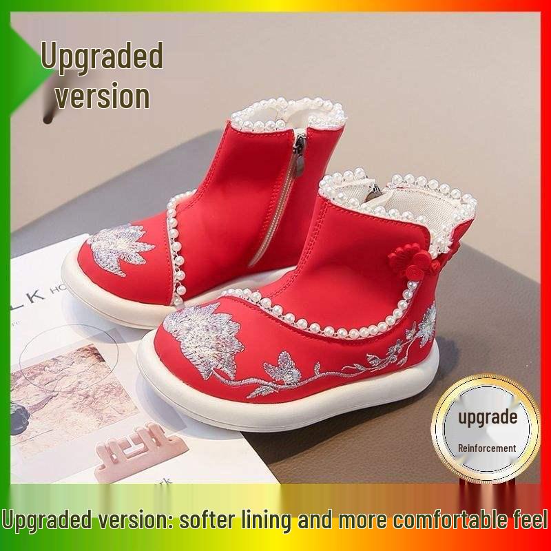 Winter 2025 Meisjes Hanfu Laarzen: Nieuwe Chinese Stijl Fleece Sneeuwschoenen
