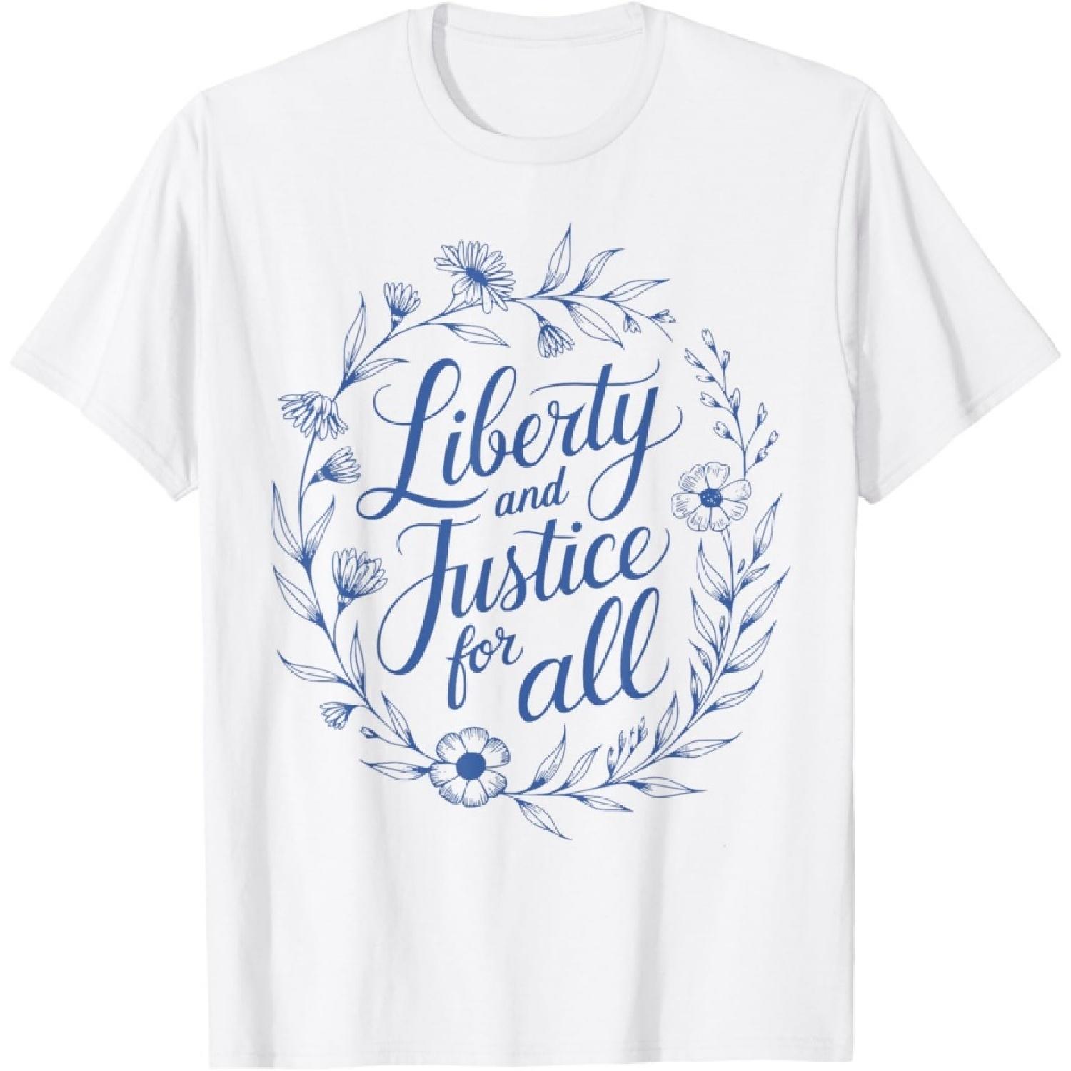 Funny 4th of July Retro Liberty And Justice For All Floral T-Shirt XXXXXL белый