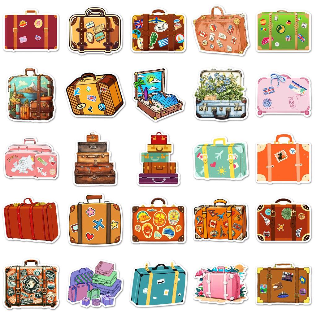 50 Retro Suitcase Stickers: Colorful Cartoon Graffiti, Waterproof for Water Bottles & Journals