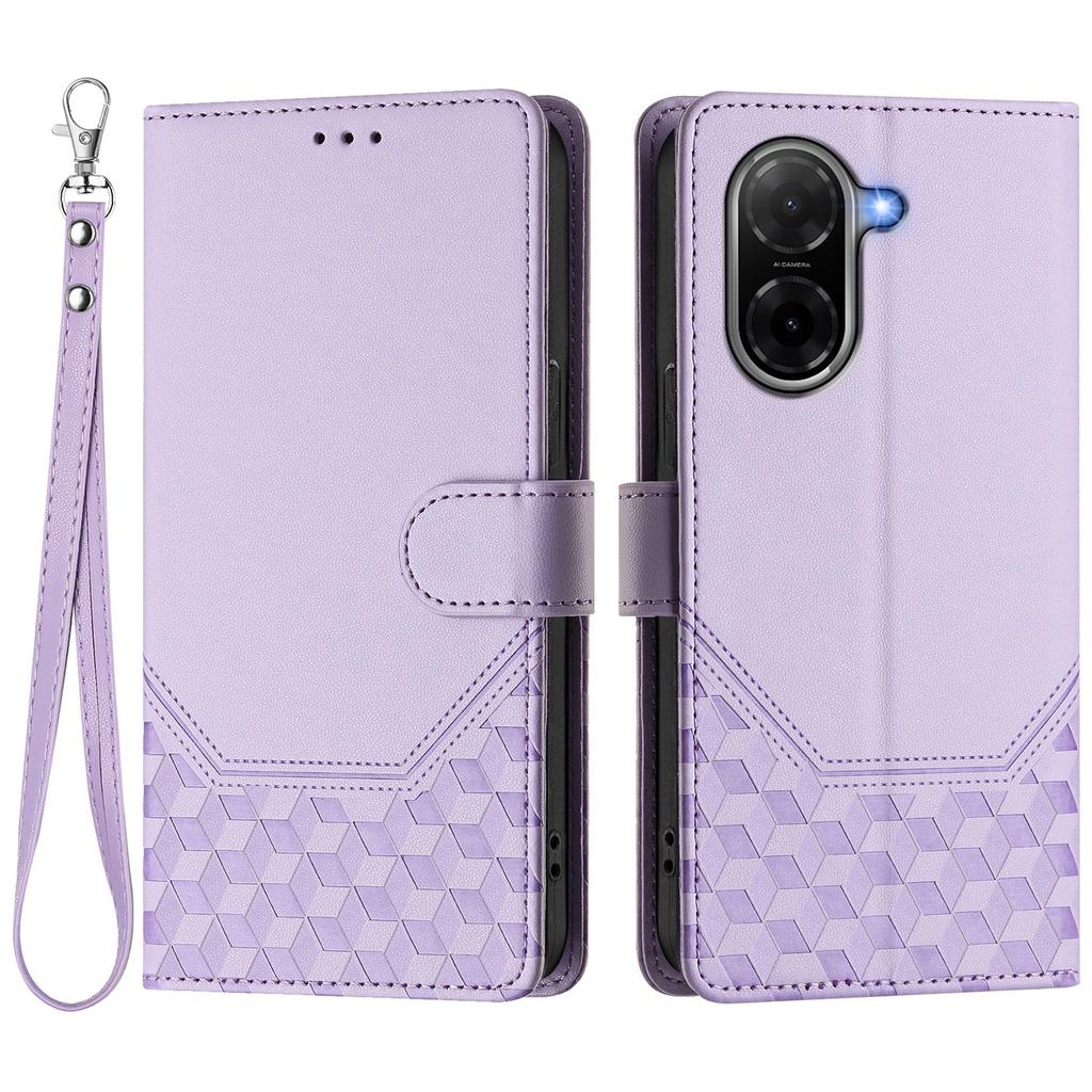 For Xiaomi Poco C71 4G/Xiaomi Redmi A5 4G (171.7*77.8*8.3mm) Case Imprinted Honeycomb RFID Blocking Leather Phone Cover with Strap