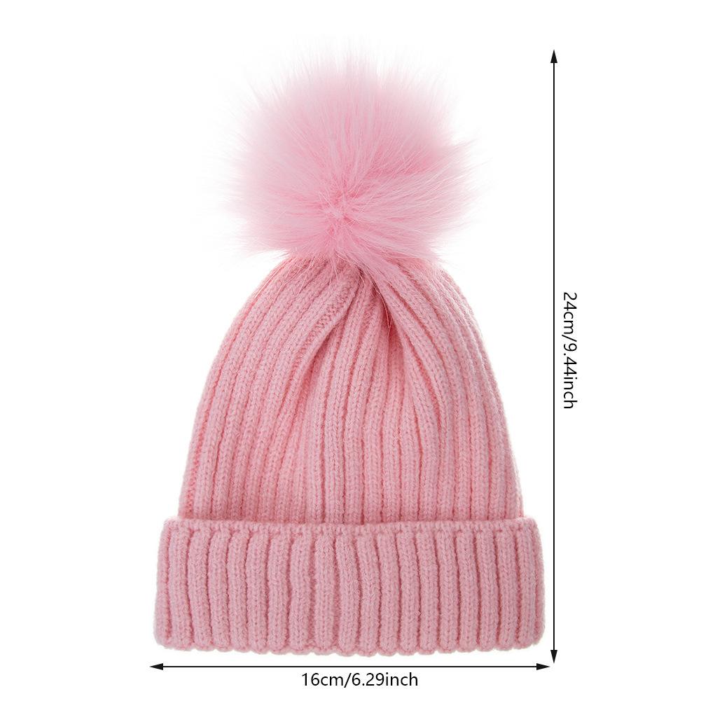 Kids Solid Color Winter Knit Hat with Pompom Thick Thermal Ear Flap Knitted Beanie for Babies Fall Simplicity Children Cap