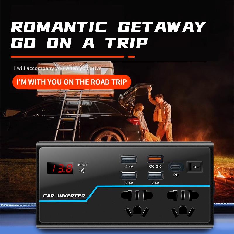 Vehicle Inverter Converter 12V24v To 110V/220V Socket Cigarette Lighter Type-c Fast Charger