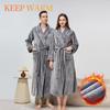Men's Shawl Collar Robes Full Length Fleece Plush Bathrobes Soft Spa House Coat with Pockets Fluffy Spa Robes Unisex Winter Cozy Warm Spa Long Robe