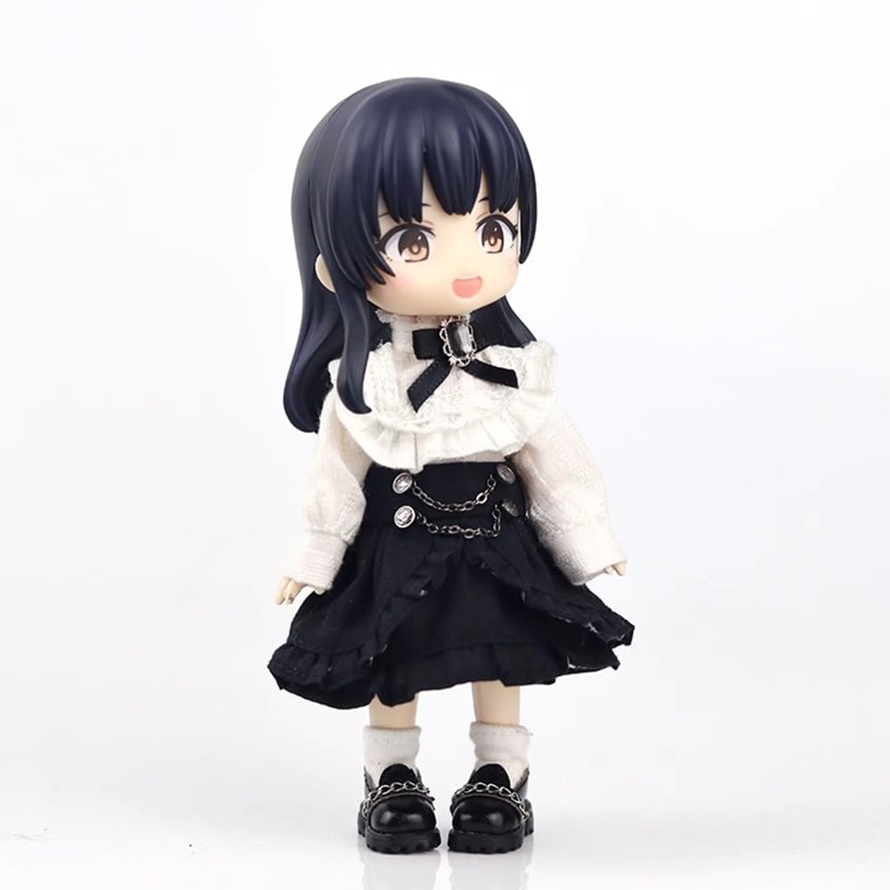 Obitsu 11 OB11 Size Costume for Obitsu Doll 11cm Body Blouse Skirt Dress Ribbon Lolita Landmine Style Cute 3 Colors 3 Piece Set (Black)