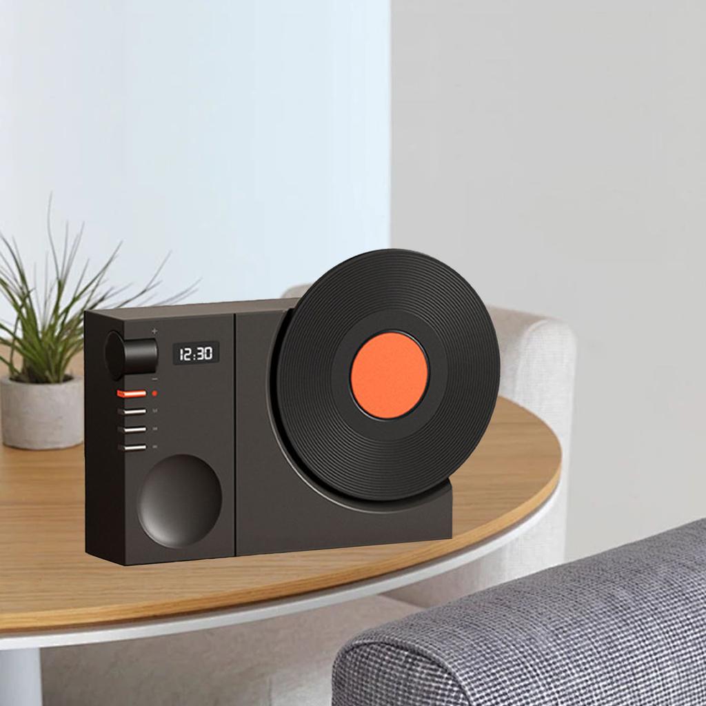 Retro Record Player   Speaker Wireless Miniature Speaker Portable Desktop Speaker Ornament with Memory Card Clock USB Charging for
