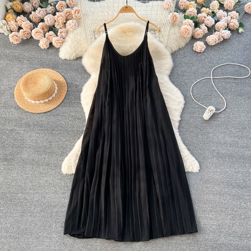 Idle Style Chiffon Pleated Long Sling Vacation Skirt
