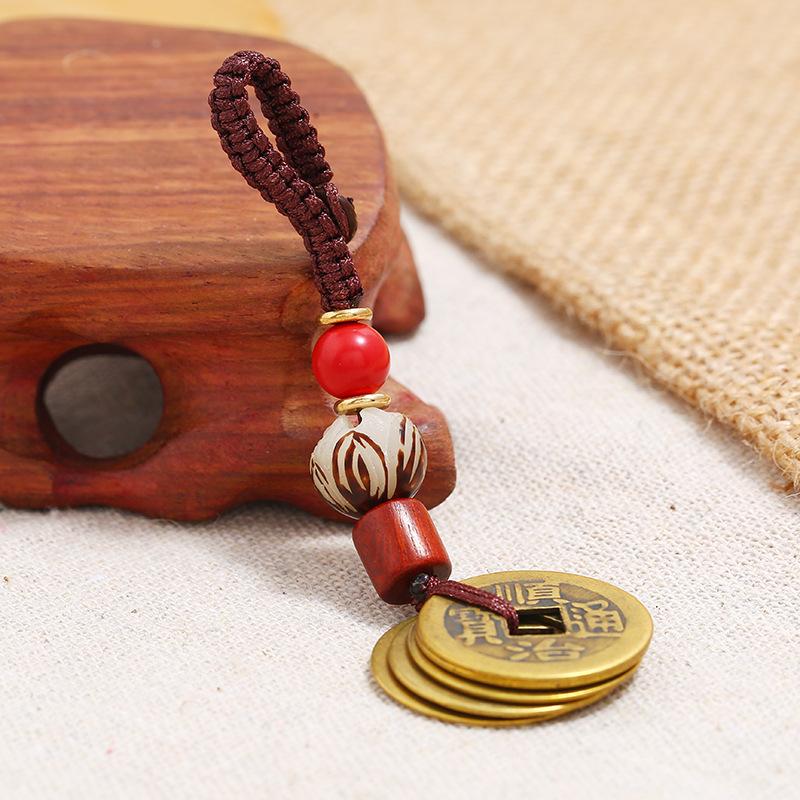 Handmade Copper Hoist Car Keychain Retro Weaving Creative Heart Sutra Key Pendant Men's and Women's Car Keychain Gifts