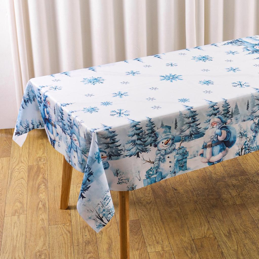 Christmas Blue Santa Claus Tablecloth Party Decor Winter Xmas Tree Snowflake Kitchen Dining Table Cover Christmas Decorations