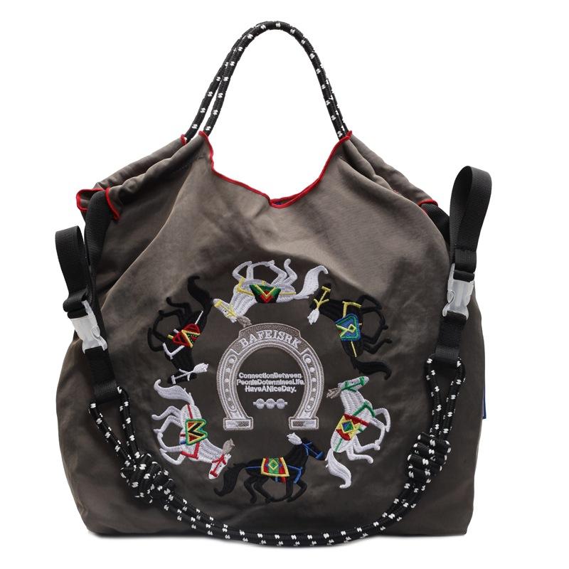 Literary small fresh embroidery pony contrasting color large capacity women's armpit bag new women's shoulder messenger bag