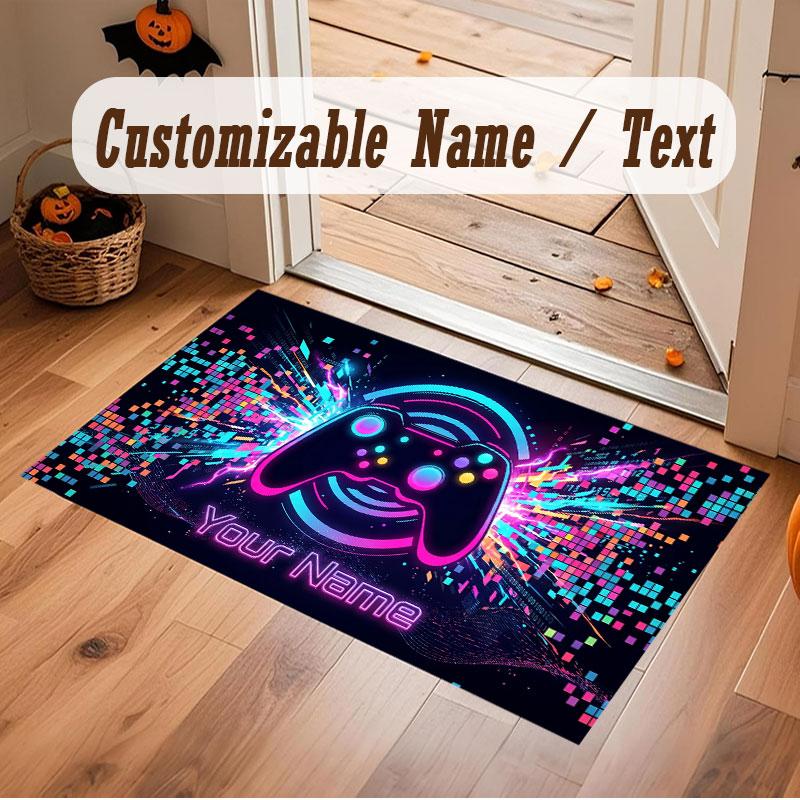 Neon Colorful Theme Crystal Velvet Floor Rug Personalized Custom Name Text Warm Carpet Home Decoration
