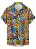 Men's Casual Hip-Hop Rock Streetwear Hawaiian Shirt with Colorful Floral Doodle Art 3D Print